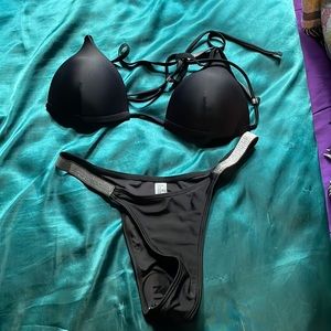 Never worn black bakini with silver detail